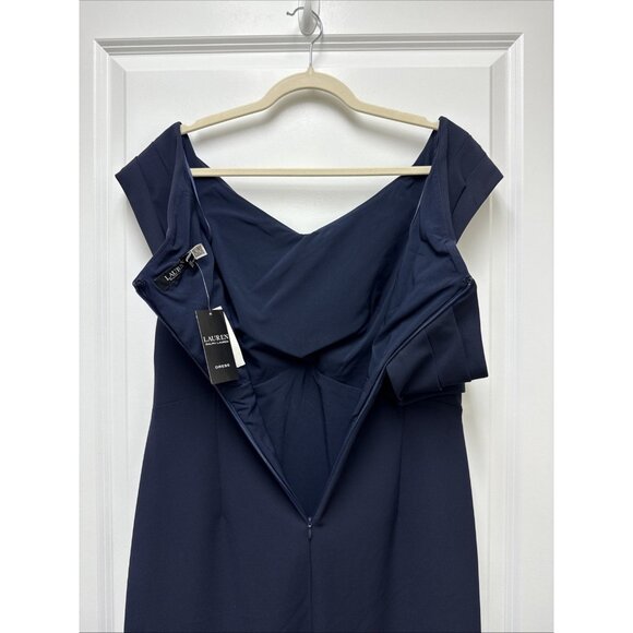 Ralph Lauren Womens Size 10 Navy Off-The-Shoulder Column Gown Maxi Dress Formal - Picture 9 of 14